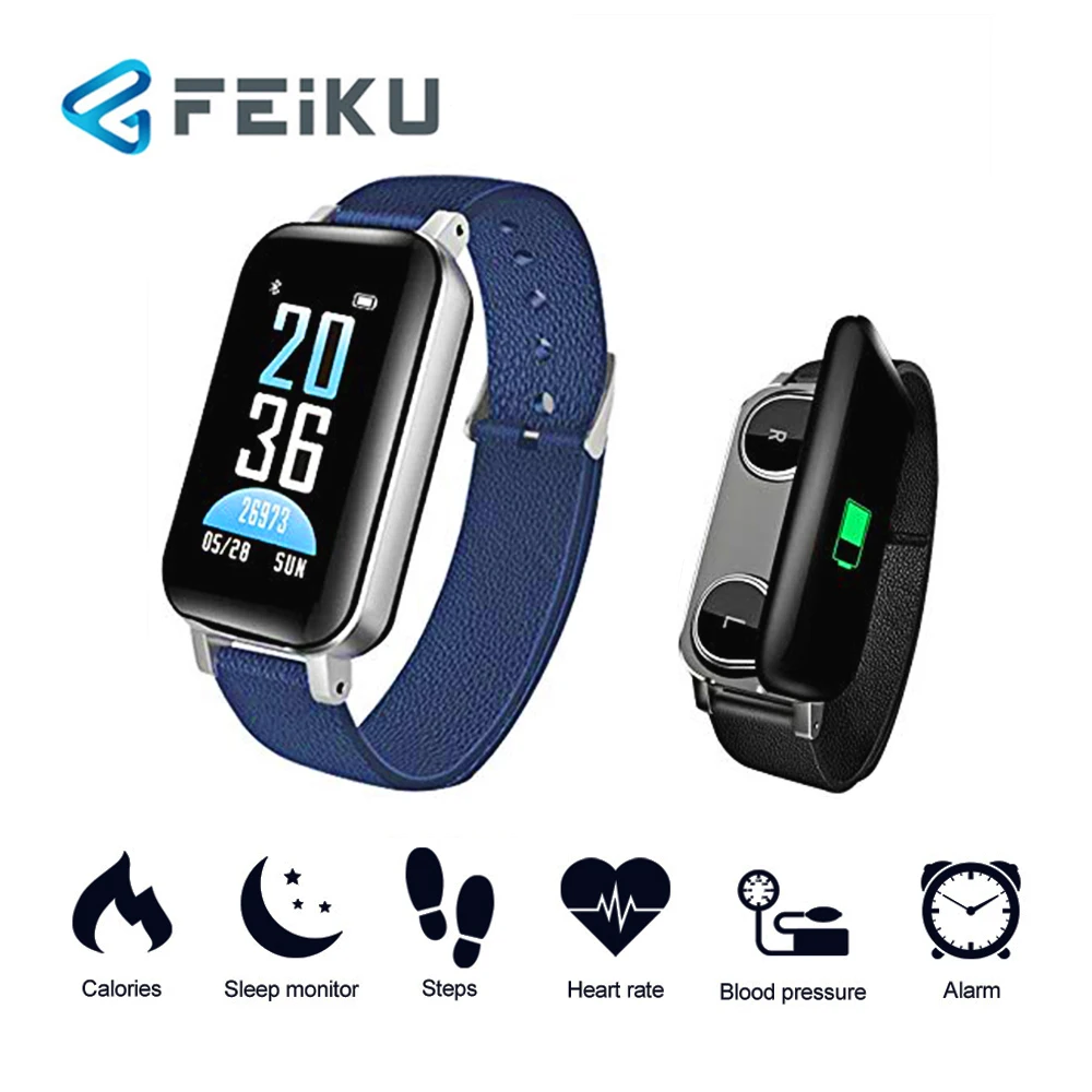 FEIKU Compatible with IOS Android mobile phone T89 dual Bluetooth 5.0 headset smart bracelet heart rate blood pressure tracker |