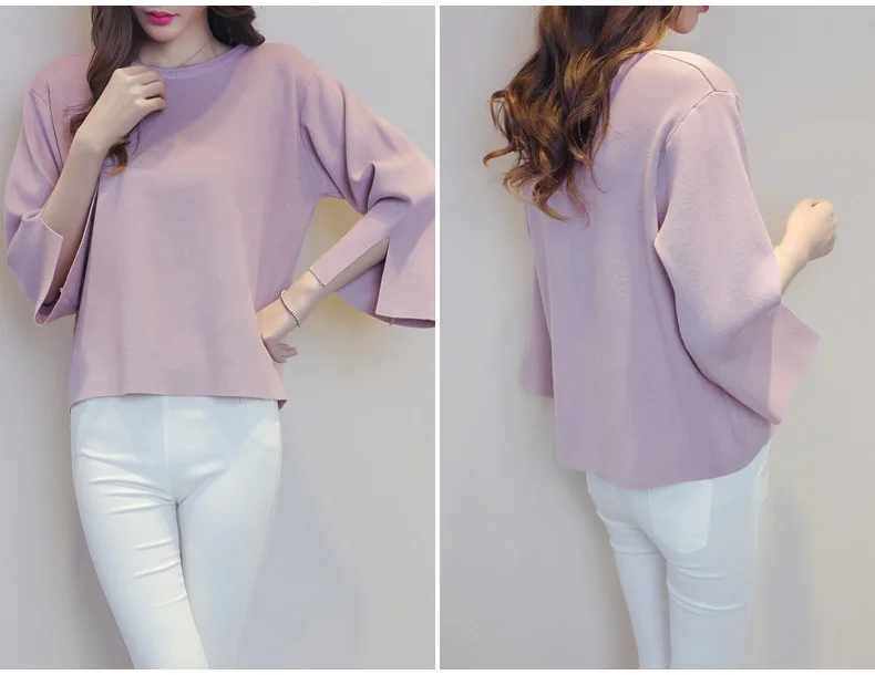 Женский вязаный свитер с круглым вырезом Свободный пуловер оверсайз разрезами