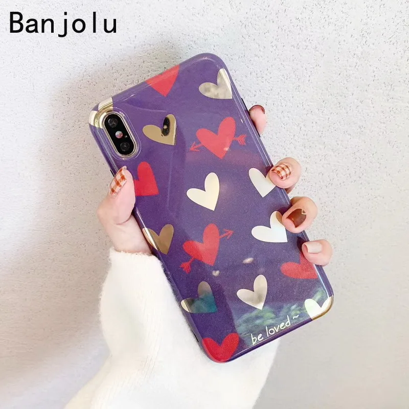 Banjolu New Cute Litter Love Heart Pattern Soft Phone Case for iPhone X XR XS MAX 8 7 6 6s Plus Simple Back Cover |