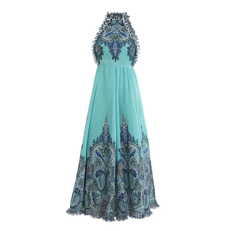 Женское платье с открытыми плечами ZIM длинное плиссированное оборками и