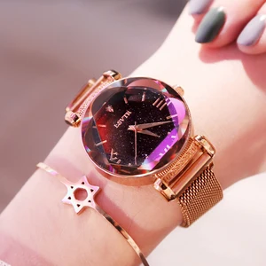 Роскошные женские часы, новинка 2019, звездное небо, римская цифра, подарок для девушек, Модные Элегантные наручные часы с магнитной пряжкой, розовое золото