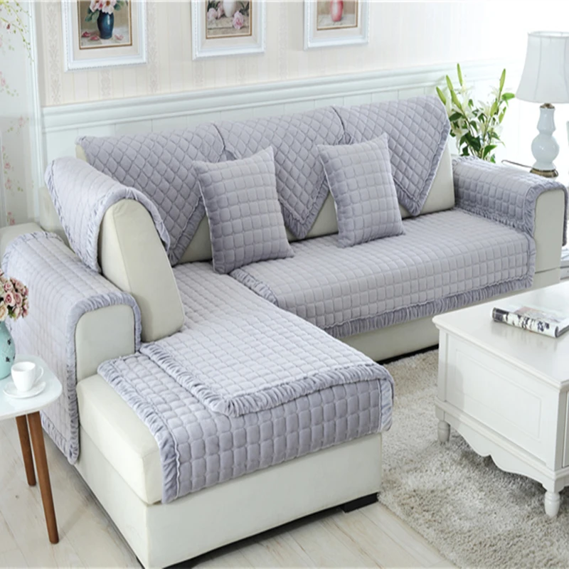 Light grey 1 предмет, комплект утепленной вельветовой чехол для Гостиная внутри помещений, не скользящие, против скольжения, плюшевые, чехол для дивана, l-образный диван 1/2/3 местный угловой диван Декор - Цвет: Light grey