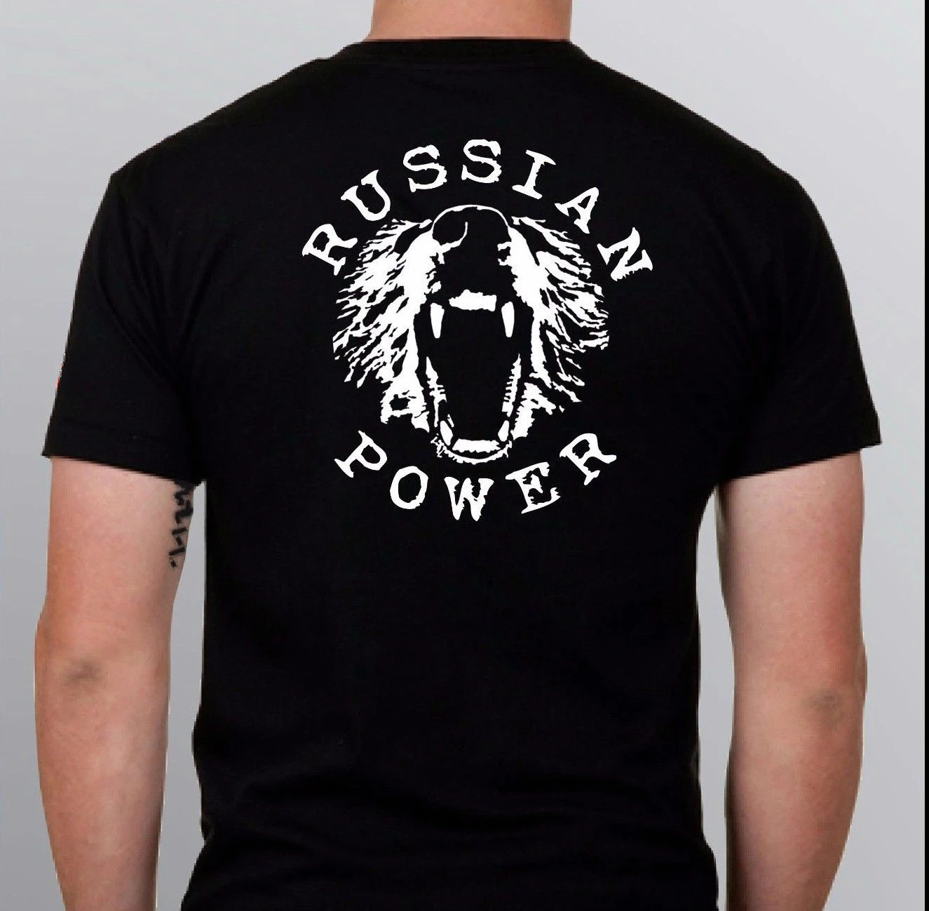 

Russia T-shirt Vladimir Putin Russian Power Ak-47 Shirt Two Sides Printed Top Tee Mens All Cotton