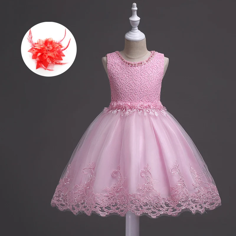 Baby Kids Ball Cute Dresses 2 3 4 5 6 7 8 9 10 11 Years Children Ice Blue White Flowers Sleeveless Summer Pink Pearl Dress Girls |