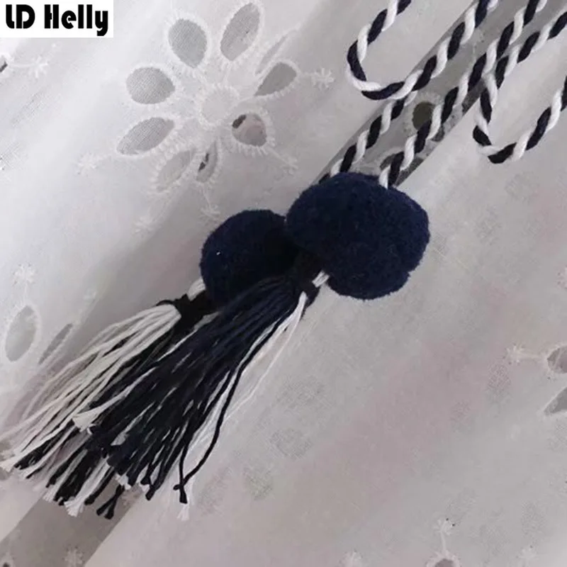 LD Helly Винтаж 2018 Для женщин выдалбливают Вышивка кисточкой галстук белая куртка