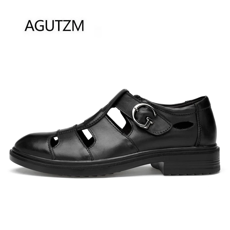 AGUTZM/8856 г. Новые модные черные мужские сандалии из 100% натуральной кожи с