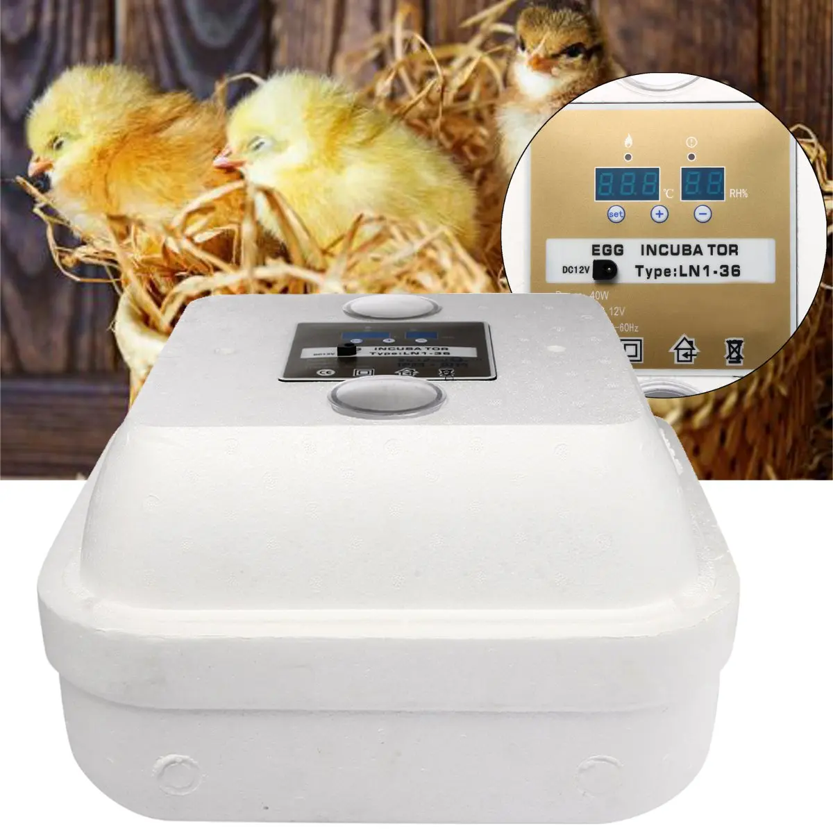 36 Eggs Automatic Digital Family Eggs Incubator Chicken Poultry Hatcher Home Foam Waterbed Incubator Farm Incubation Tools