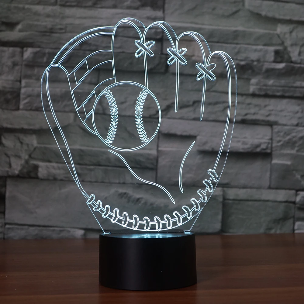 3D Baseball Glove Catcher Pitcher Gloves Table Lamp Left Hand Softball Colorful LED Night Light Bedroom Decor Kids Gifts | Лампы и