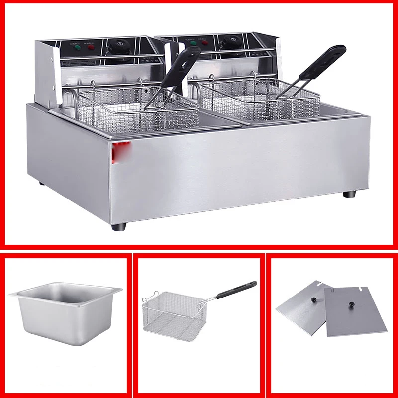 

Commercial double screen cylinder electric deep fryer french fries machine oven pot frying machine fried chicken row