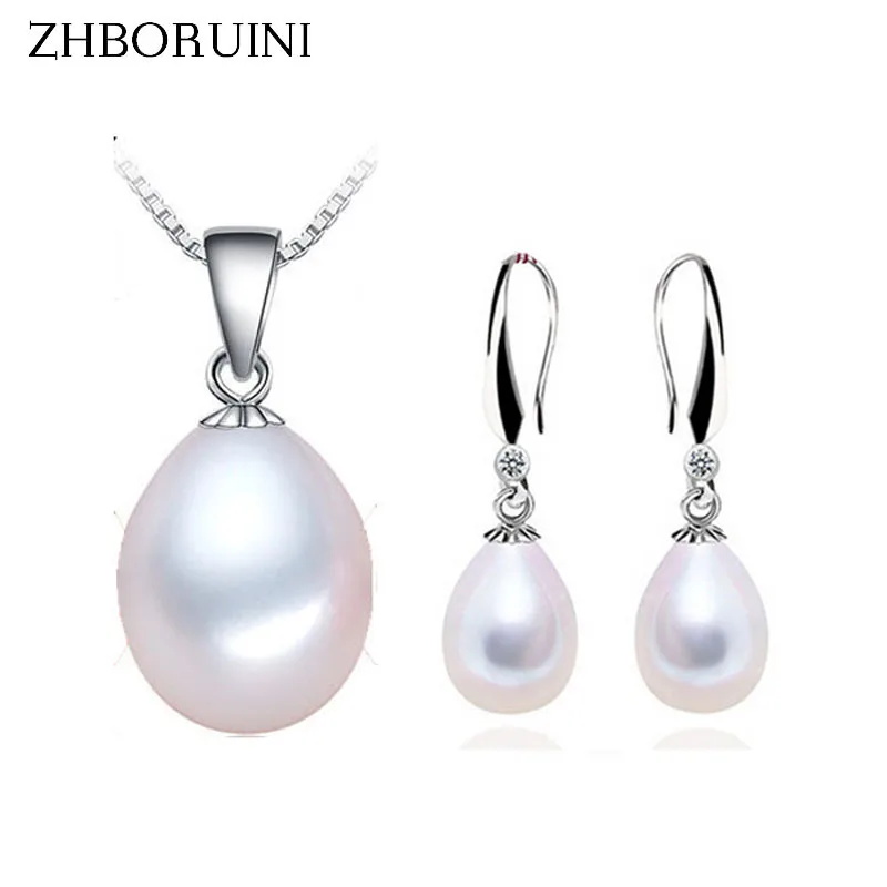 ZHBORUINI Necklace Pearl Jewelry sets Natural Pearls Water Drop Pearl 925 Sterling Silver Earrings Pendants