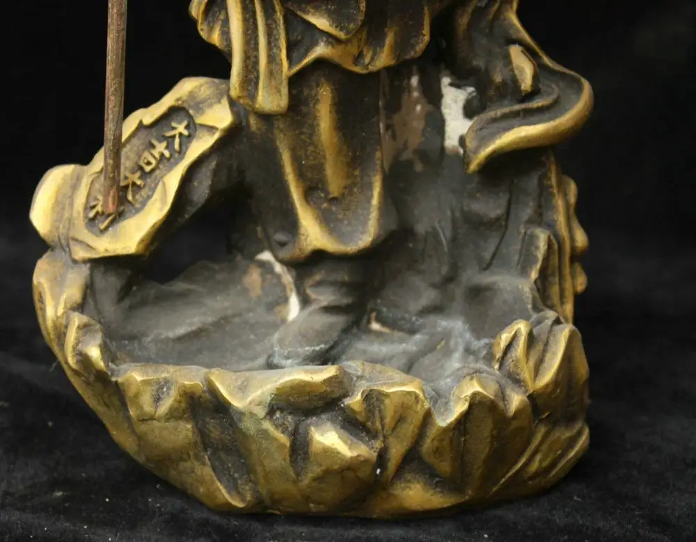 12 &quotКитайская старая желтая бронзовая ручная работа Sun Wukong Статуя обезьяны Будды
