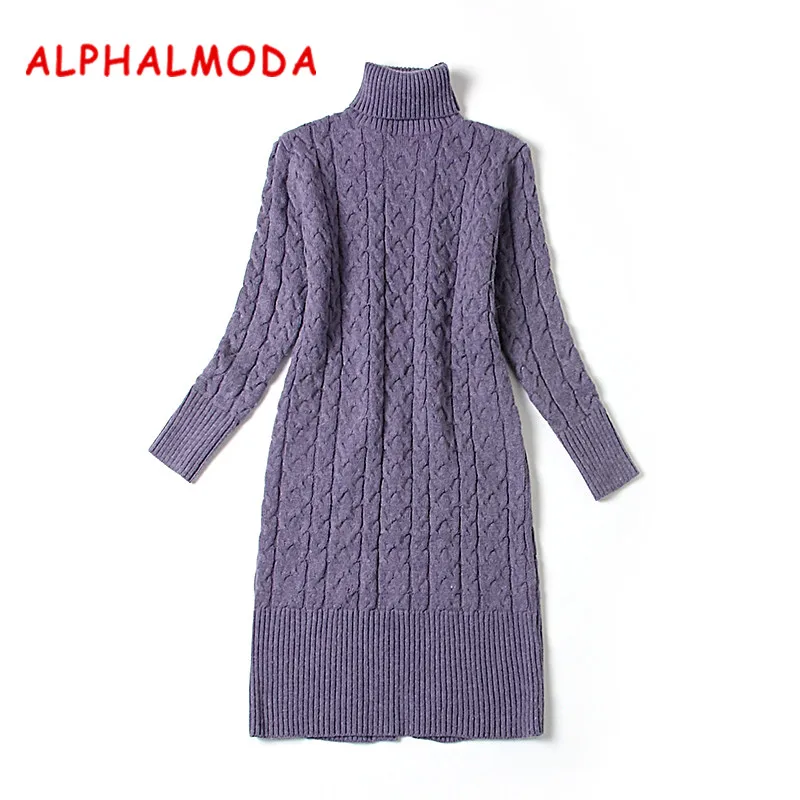 ALPHALMODA 2017 зимнее женское платье с высоким воротом и кроличьим мехом утолщенное