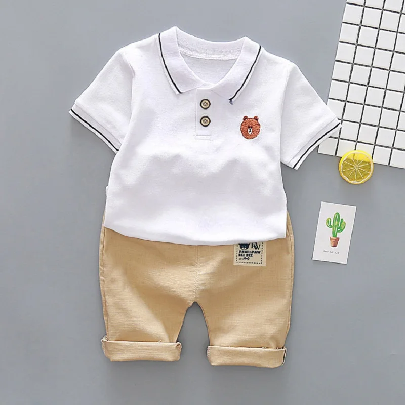 summer new Boys short-sleeved clothing sets Baby boy cotton cartoon lapel T-shirt top + shorts Suit 2pcs Children clothes |