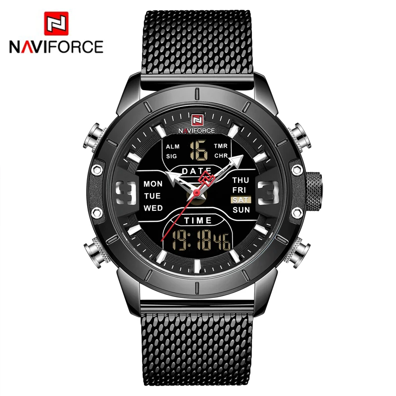 Мужские часы NAVIFORCE водонепроницаемые кварцевые наручные с двойным дисплеем в