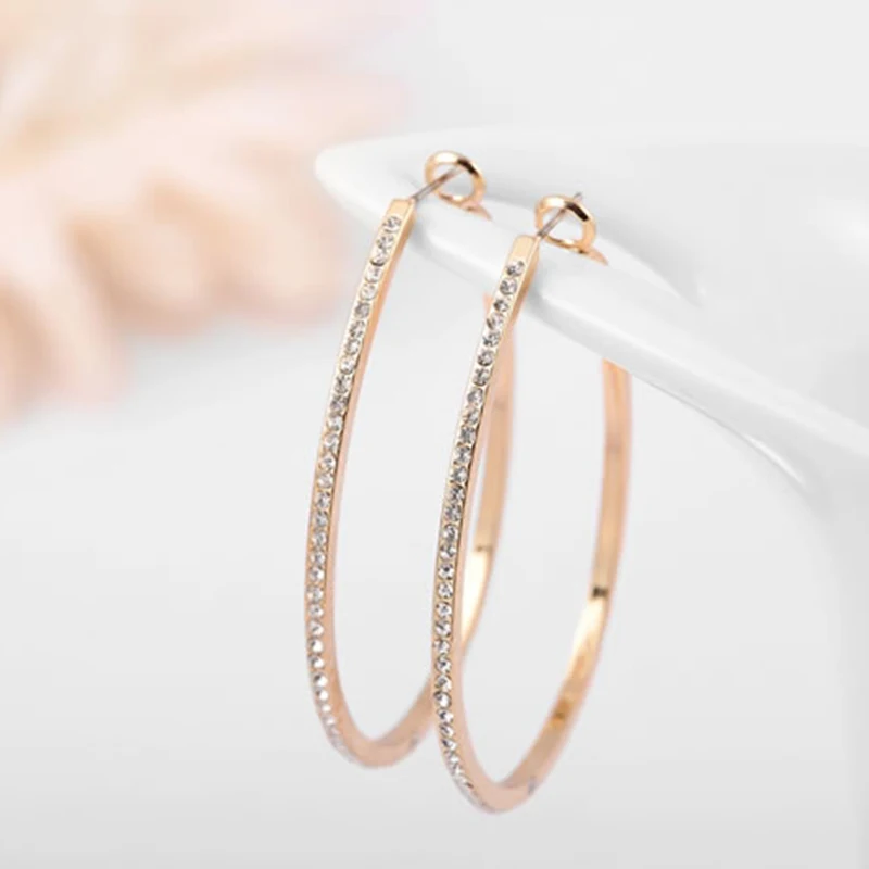 Серьги кольца GS с кристаллами женские большие ювелирные украшения под розовое