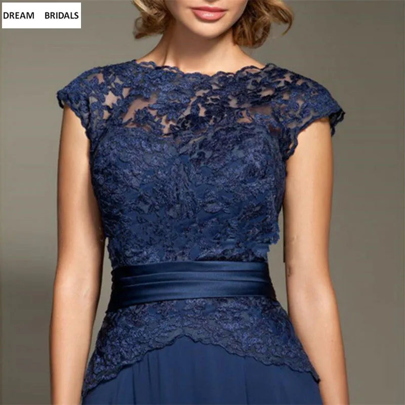 Лодка шеи оболочки Кружева Vestido De Madrinha Неф Синий Кепки рукавом мать невесты платья индивидуальный заказ - Цвет: picture navy blue