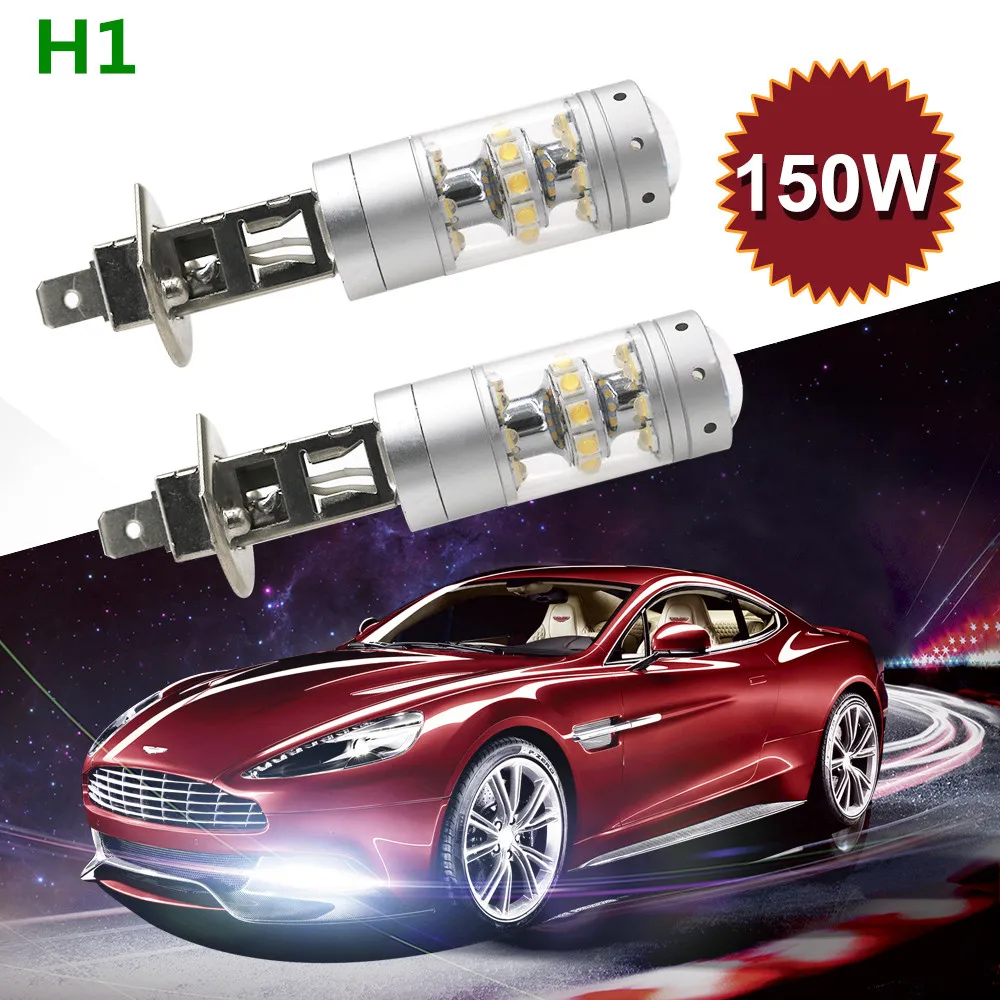 

2Pcs/Lot H1 H3 LED Fog Light Bulbs for Cars Cree Chips 3000LM 6500K Cool White 150W Automobile DRL Daytime Running Fog Lights