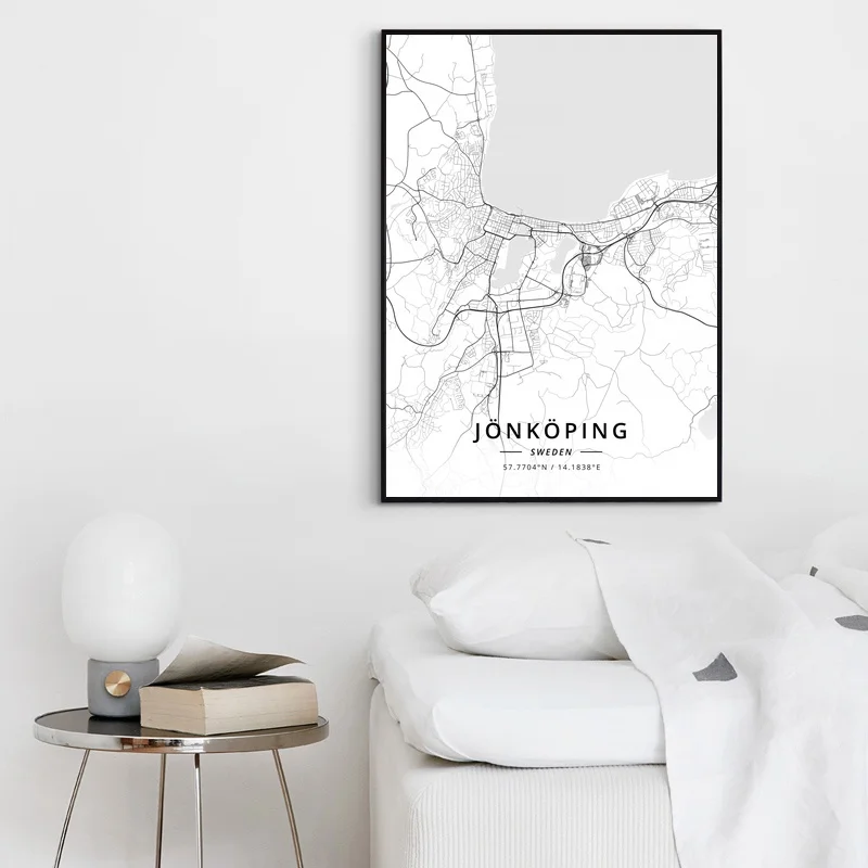 Jonkoping Швеция Современная Карта города Холст Искусство Печать Декор для дома