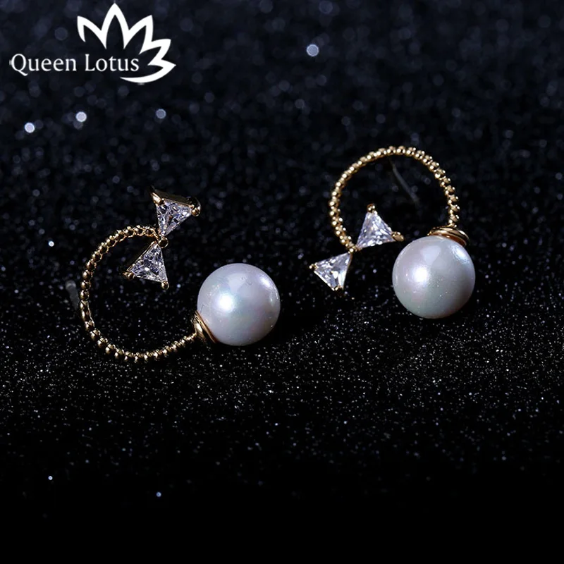 Женские серьги гвоздики с жемчугом Queen Lotus серебряные милой бабочкой ювелирные
