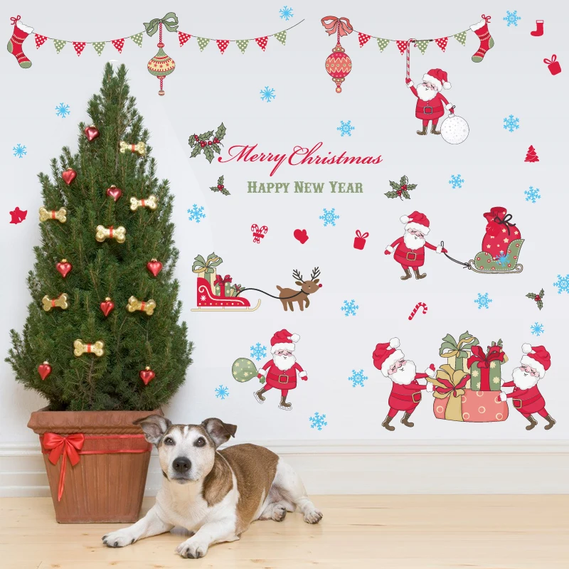 Виниловые наклейки на стену сделай сам Merry новогодние окно Дед Мороз стекло