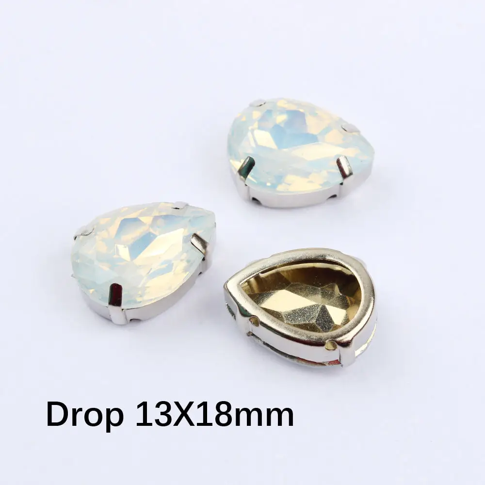 Drop 13X18mm 10pcs Стразы смешанной формы с белым опалом, полимерные Стразы с серебристым клешом, стразы с плоским основанием для одежды - Цвет: Drop 13X18mm 10pcs