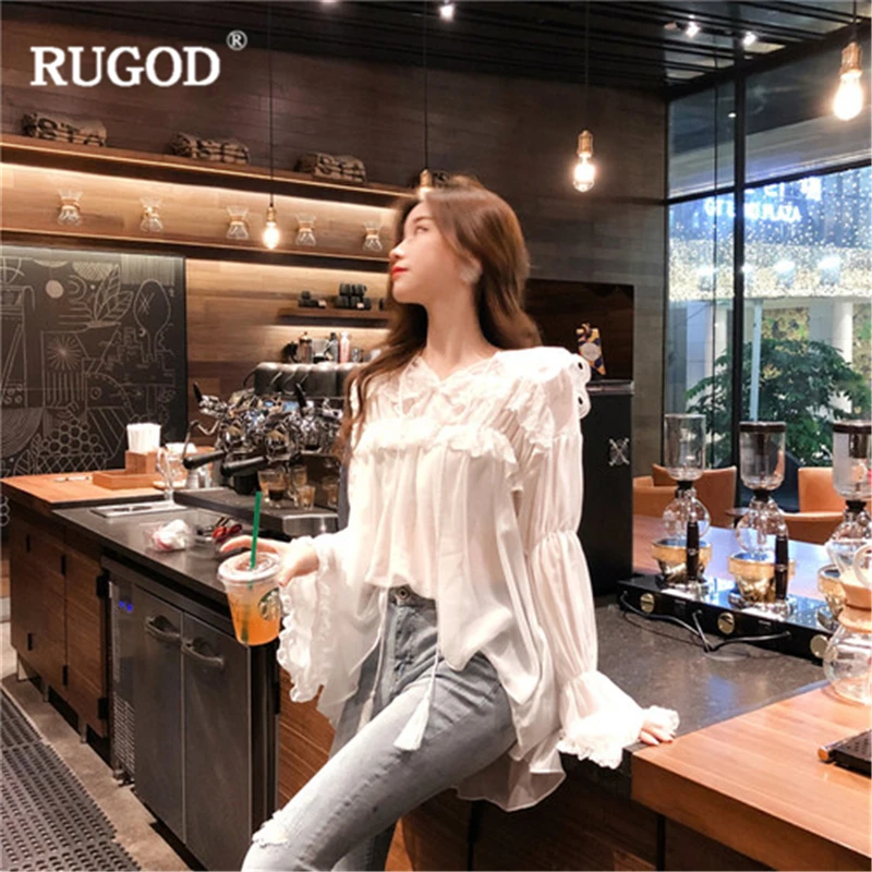 RUGOD 2018 Женские топы и блузки в Корейском стиле элегантные кружевные лоскутные