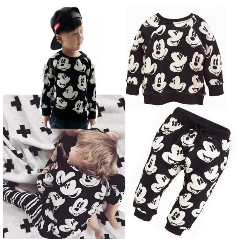 Fashion baby Boys Girls clothing sets Mickey Cartoon Printing kids clothes long sleeve tops + pants suits for boy JM21 | Детская одежда