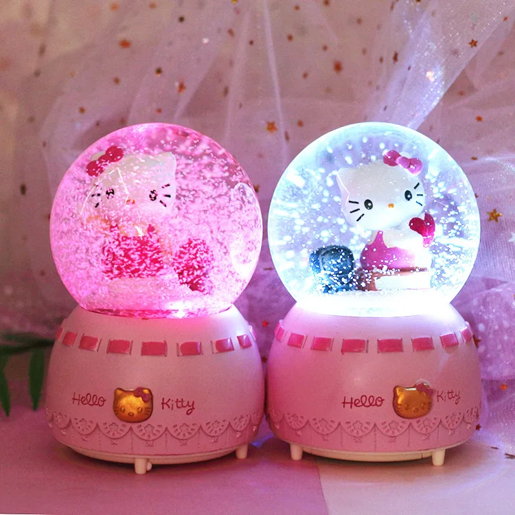 Рисунок «Hello Kitty» Автоматическая таяния снега с подсветкой светящиеся музыкальная шкатулка в виде хрустального шара Креативные Детский подарок домашний декор Подарочная музыкальная шкатулка Рождество
