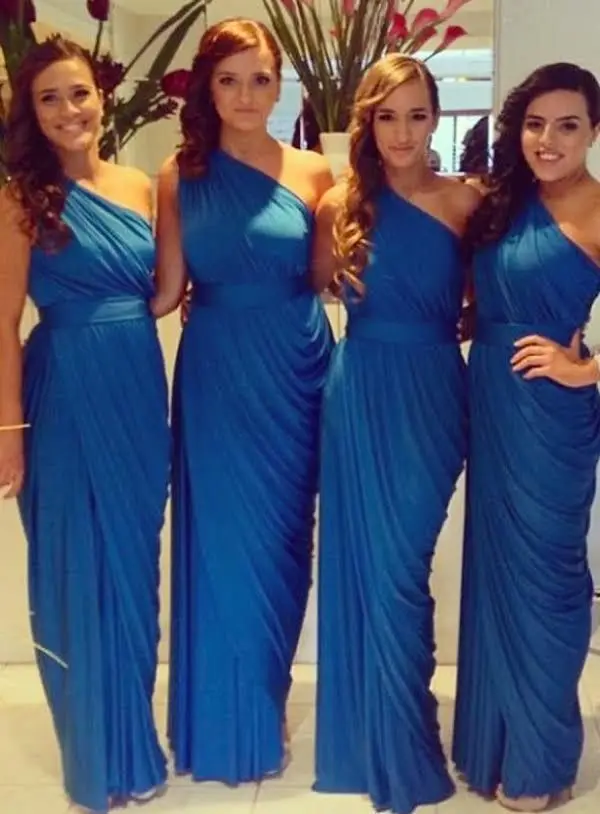 Cheap One Shoulder Sleeveless Floor Length Long Chiffon Royal Blue Bridesmaid Dress | Свадьбы и торжества