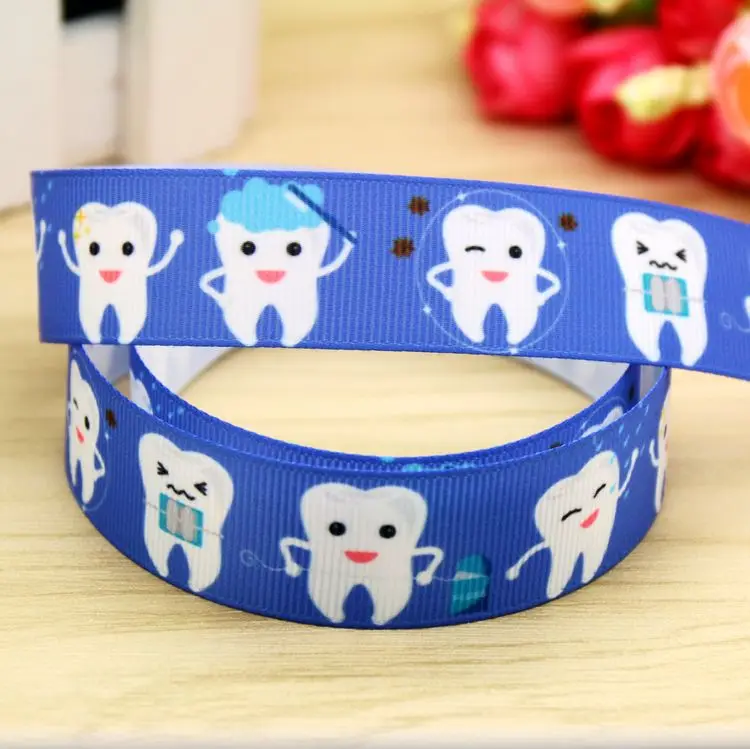 

7/8'' Free shipping tooth printed grosgrain ribbon hair bow headwear party decoration wholesale OEM 22mm H5465