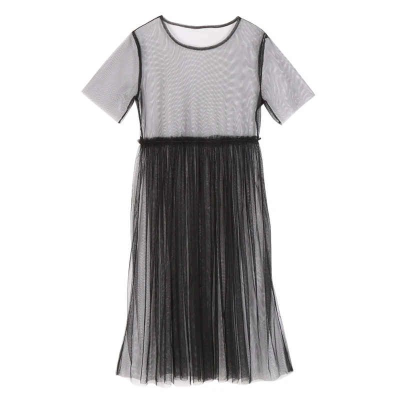 Новое летнее женское сексуальное прозрачное черное Сетчатое плиссированное