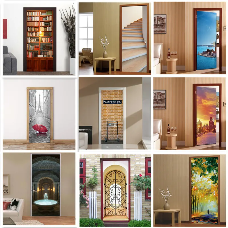 ПВХ водонепроницаемый стикер двери обои 3d самоклеющиеся пользовательский