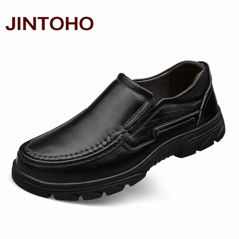 JINTOHO Мужские модельные туфли из 100% натуральной кожи деловые черные Брендовые