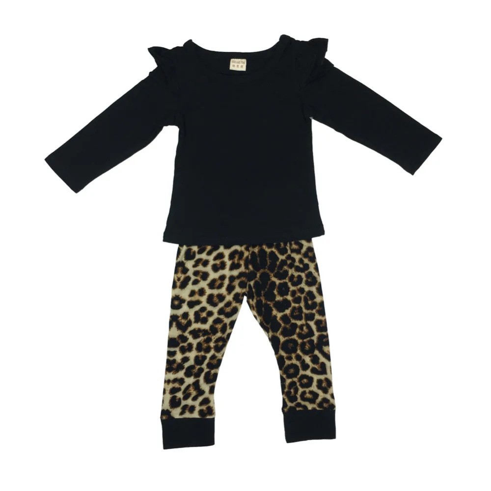 Летняя одежда для маленьких девочек Детский комбинезон Черная футболка + штаны с