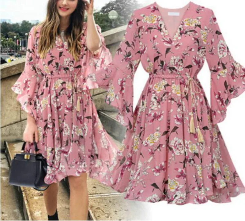 Женское вечернее платье Boho шифоновое с высокой эластичной талией и бантом а