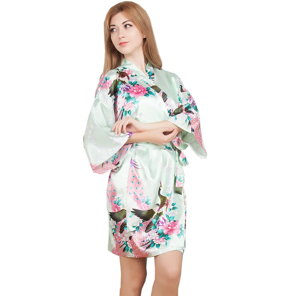 Халат кимоно Женский Свадебный с цветочным принтом короткая ночная рубашка для