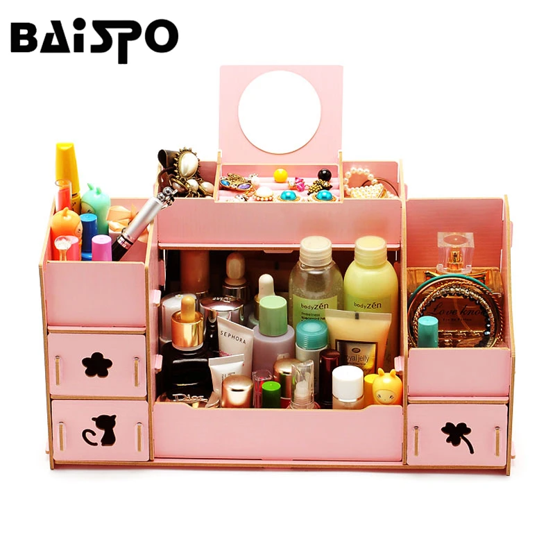 BAISPO коробка для хранения косметики Органайзер Diy деревянная многофункциональная