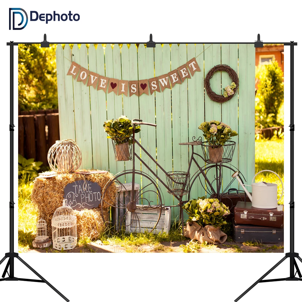 DePhoto цветы велосипед деревянная стена сладкая любовь Свадебные вечерние фоны для
