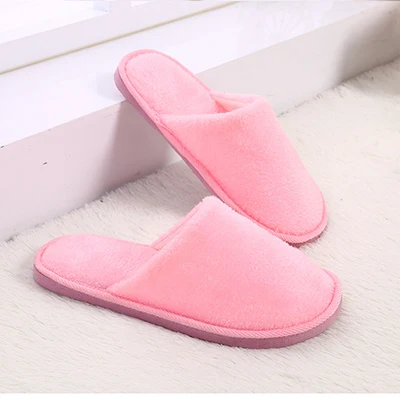 Pink Зимние женские домашние тапочки; 8 однотонных цветов; теплые тапочки; женская домашняя обувь из плюша; милые домашние тапочки для влюбленных; большие размеры 37-45 - Цвет: Pink