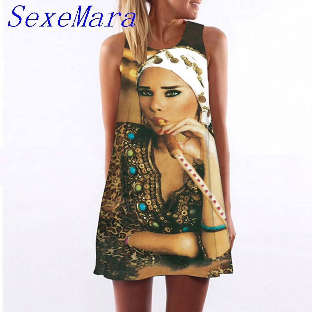 SexeMara Лето Dress Женщины Платья Без Рукавов Цветочные Печатный Мини Party Женский мода