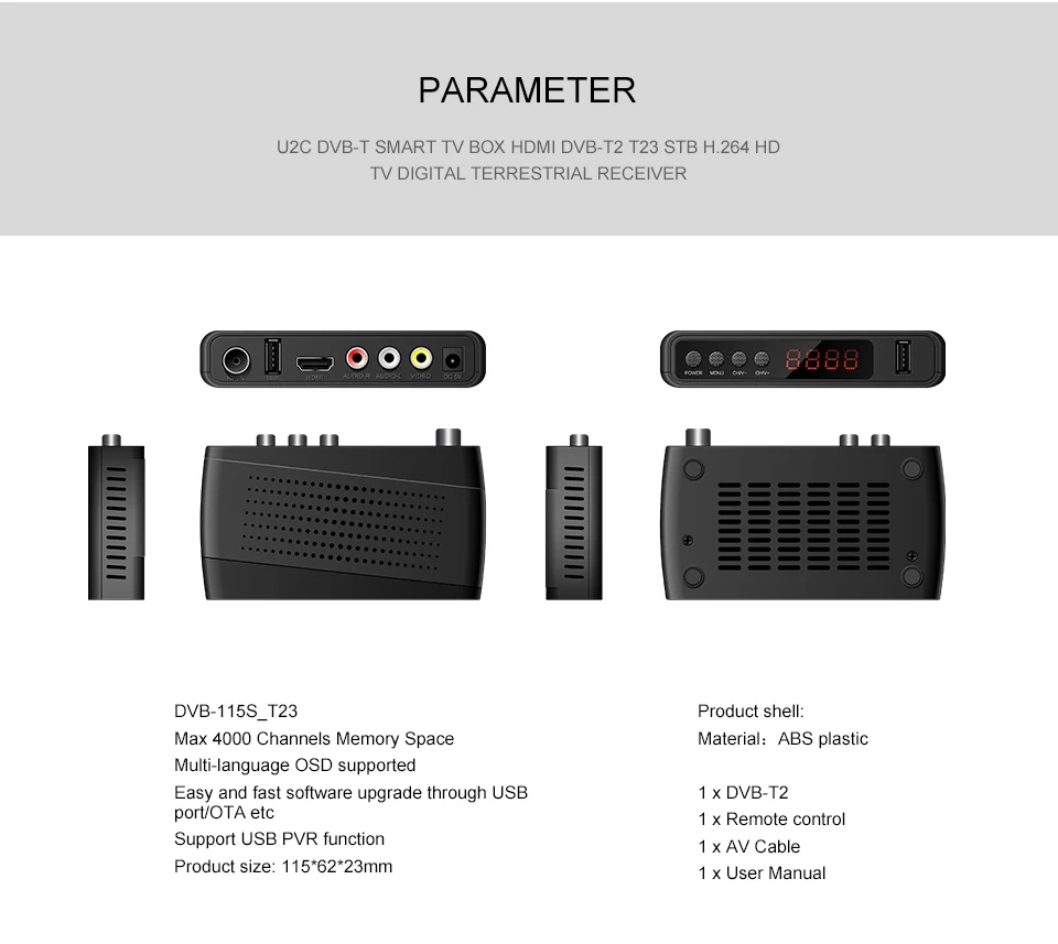 U2C DVB T2 Wi-Fi ТВ тюнер DVB-T2 ресивер Full-HD 1080P цифровой Смарт ТВ коробка Поддержка MPEG H.264 I P ТВ Встроенный Русский Руководство