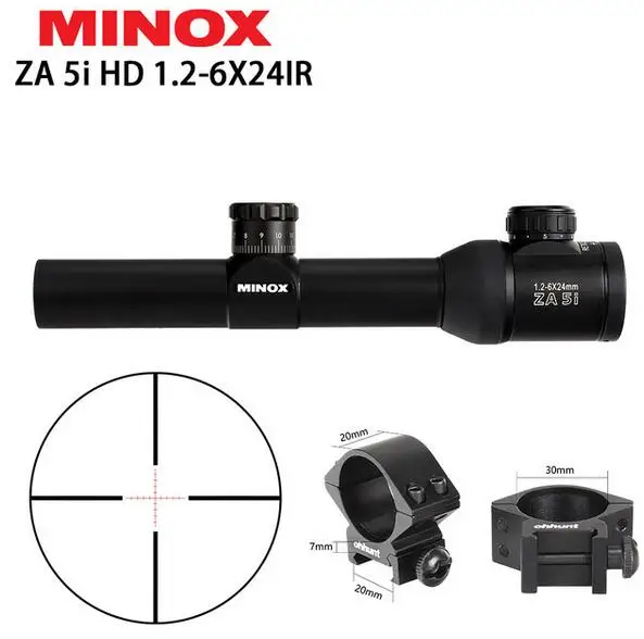 with Picatinny ring3 MINOX ZA 5i HD 1,2-6X24 ИК компактный охотничий троп прицел стекло травленый с подсветкой сетка длинный глаз рельеф прицел оптические прицелы - Цвет: with Picatinny ring3