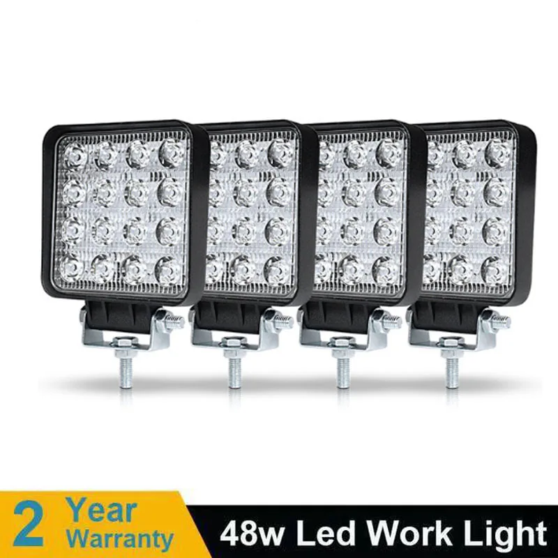 

2Pcs/lot 4x4 LED Spot/Flood Work light 9-30V Car 48W 6000LM 64W 8000LM Off Road Led light bar Vehicle SUV Car 12V 24V 6000K