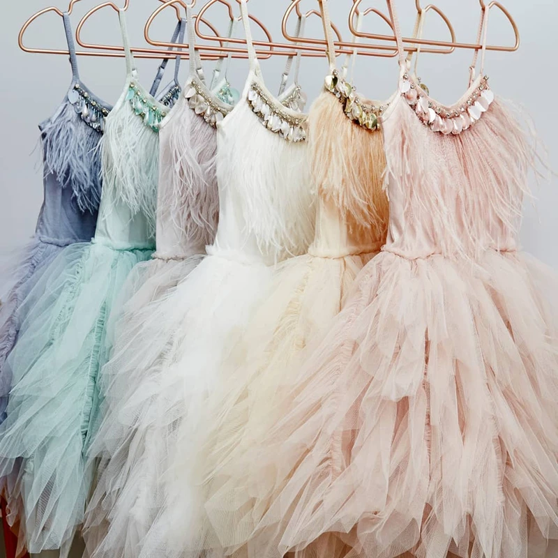 Kids Princess Dresses for Girls Children Feather Beading Sequined Gowns Toddler Birthday Party Frocks Boutique Baby Tutu | Детская