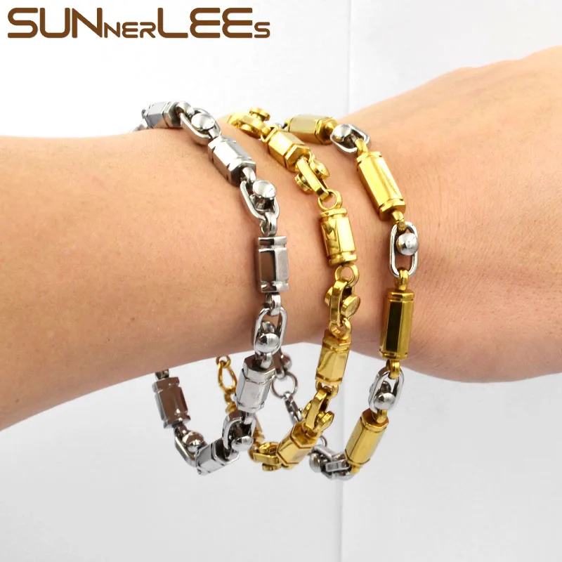 SUNNERLEES модные ювелирные изделия браслет из нержавеющей стали 6 мм звеньевая цепь