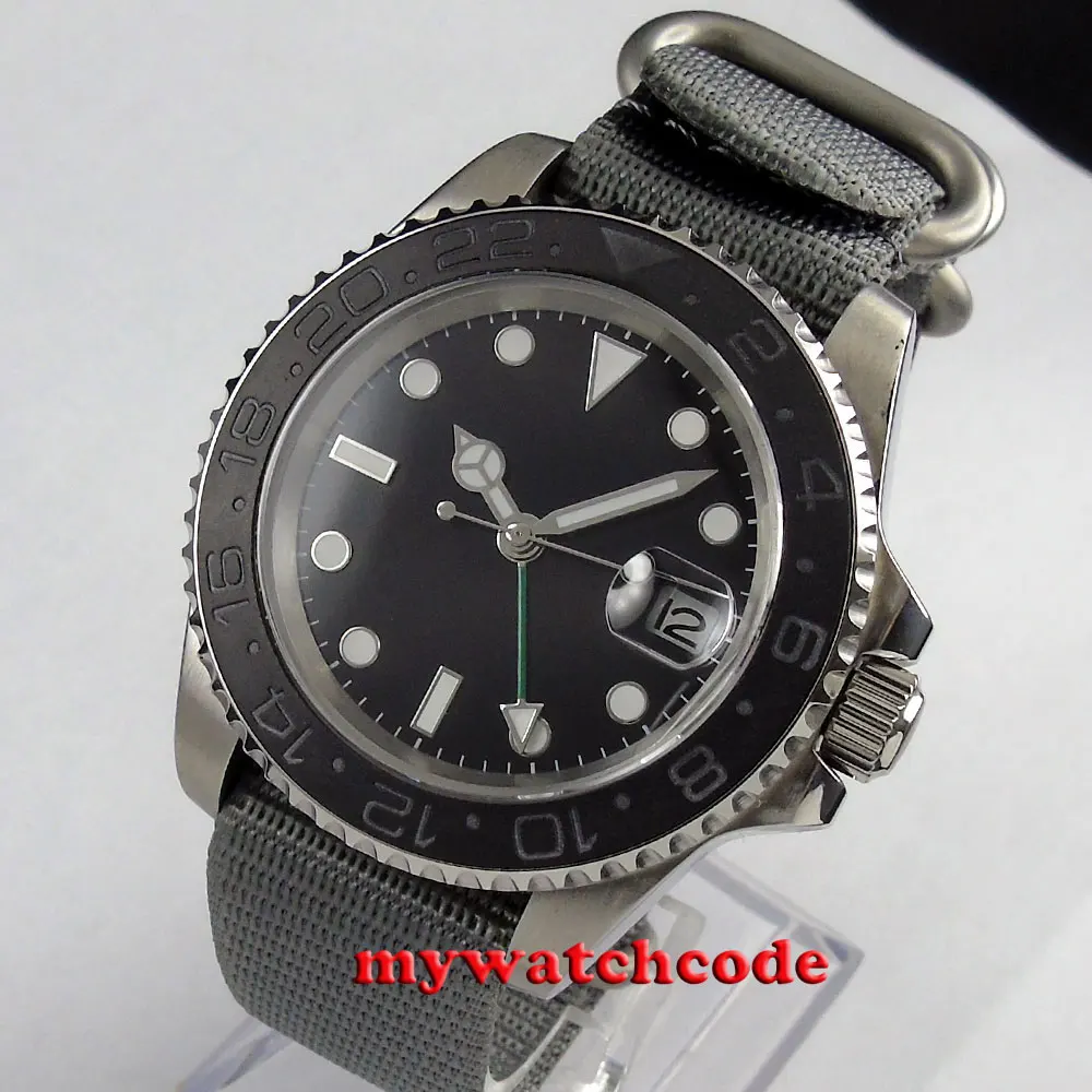 40 мм parnis черный циферблат GMT керамический Безель сапфировое стекло