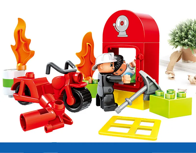 

City Fire Department Firemen Model Building Blocks Compatible DuploINGlys Helicopter Toy For Children birthday Gift