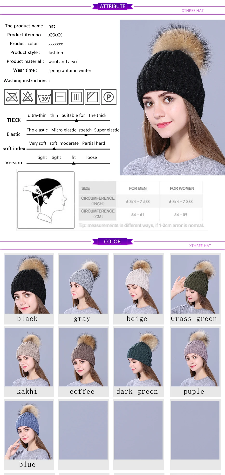 Xthree, новинка, стразы, вышивка, зимняя, шерстяная, вязаная шапка для женщин, шапочка, Skullie, теплая шапка, натуральный мех, Pom Gorro, женская шапка