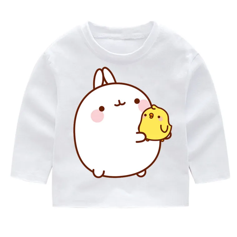 Molang and Piupiu/Модная хлопковая Футболка с принтом для детей футболки с длинными рукавами детские топы с длинными рукавами, одежда для маленьких девочек в стиле Харадзюку