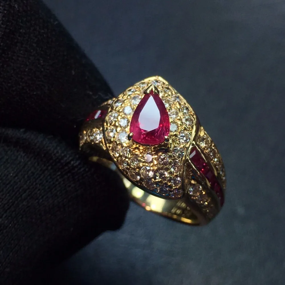 Fine Jewelry Real 18K Gold 100% Natural 0.87ct Red Ruby Gemstone Luxury 18k Diamonds Stone Female Ring for Women Rings | Украшения и